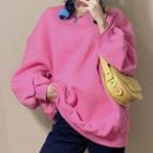 Plain Round-neck Long-sleeve Sweatshirt Pink - One Size