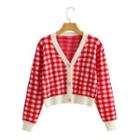 Gingham Cropped Cardigan Red & White - One Size