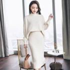 Set: Plain Sweater + Midi Pencil Skirt
