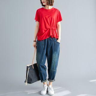 Short-sleeve Shirred Ruffled T-shirt