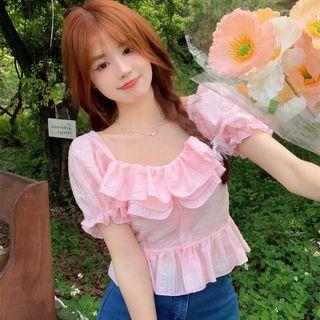 Short-sleeve Ruffled Blouse Pink - One Size