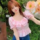 Short-sleeve Ruffled Blouse Pink - One Size