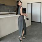 Sleeveless Cutout-back Maxi A-line Dress Gray - One Size