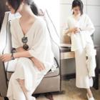 Set: Loose-fit Knit Top + Wide-leg Pants