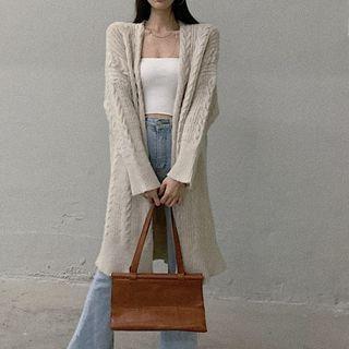 Plain Long Cardigan Gray - One Size