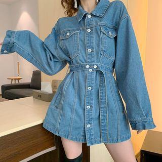 Washed Long Denim Shirt As Shown In Figure - One Size