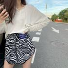 Long-sleeve Hooded Wide Top / Zebra Wide Shorts