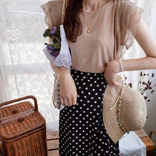 Lace Layered-sleeve Top Dark Beige - One Size