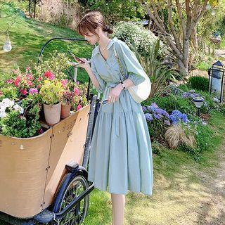 Plain V-neck Shirt A-line Dress