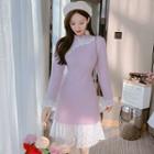 Long-sleeve Lace Panel Qipao Dress
