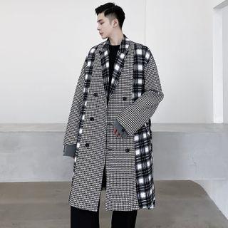 Check Panel Double-breasted Coat