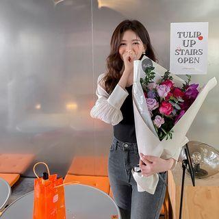 Knit-panel Sweetheart Blouse