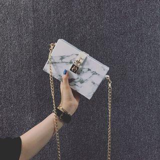 Marble Print Box Crossbody Bag