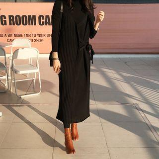 Knit Surplice-wrap Long Pinafore Dress