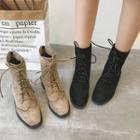 Faux Suede Lace Up Block Heel Oxford Short Boots