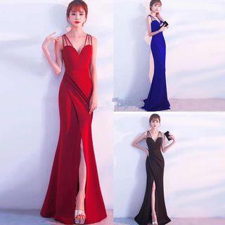 Strappy Slit Evening Gown