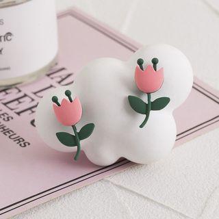 Tulip Stud Earrings Pink & Green - One Size
