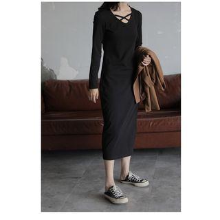 Crisscross Long-sleeve Midi T-shirt Dress