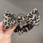 Rhinestone Leopard Print Bow Hair Tie 1 Pc - Rhinestone Leopard Print - Black & Brown - One Size