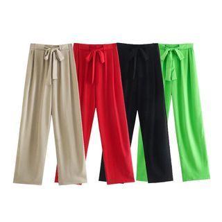 Lace Up Plain Wide Leg Pants