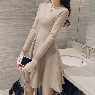 Long-sleeve Zip Knit Mini Dress