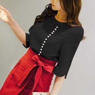 Faux Pearl 3/4-sleeve Blouse