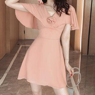 Cape-sleeve A-line Mini Dress