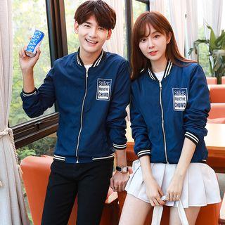 Lettering Zip Couple Matching Jacket