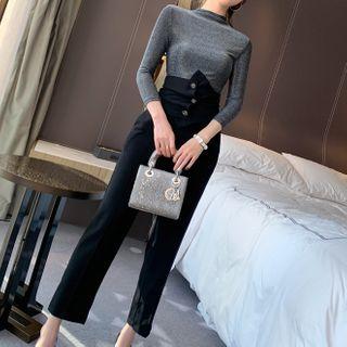 Set: Glitter 3/4-sleeve T-shirt + Cropped Straight-fit Pants