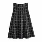 Plaid Midi A-line Skirt Black & White - One Size