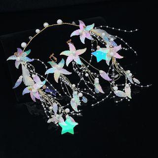 Wedding Set: Faux Pearl Star Headband + Dangle Earring Set Of 2 - Headband & 1 Pair - Dangle Earring - Clip-on Earring - As Shown In Figure - One Size