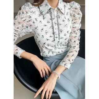 Puff-sleeve Floral Lace Blouse