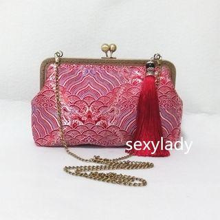 Patterned Tasseled Clipframe Shoulder Bag