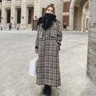 Plaid Lapel Double-breasted Long Wool Coat