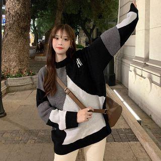 Color Block Sweater Black & White & Gray - One Size