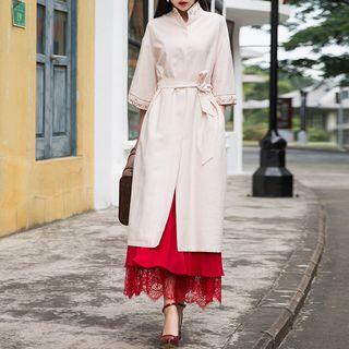 3/4-sleeve Embroidery Trench Coat