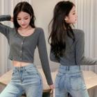 Buttoned Cropped Knit Top