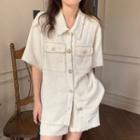 Short-sleeve Fringed Shirt + High-waist Fringed Shorts As Shown In Figure - One Size