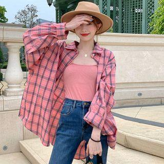 Two Tone Plaid Oversize Oversize Shirt