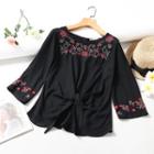 Flower Embroidered 3/4-sleeve T-shirt