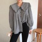 Scallop-collar Gingham Blouse
