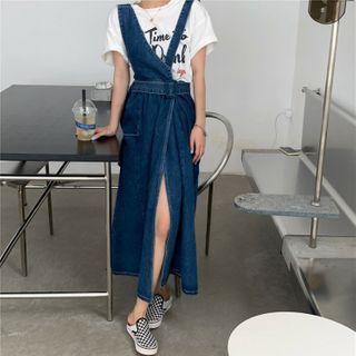 Side-slit Denim Midi Jumper Dress