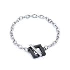 Simple Romantic Black Geometric Square 316l Stainless Steel Bracelet Silver - One Size