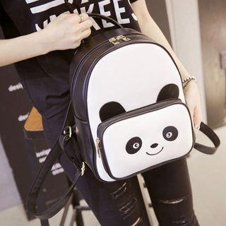 Panda Pattern Faux Leather Backpack White - One Size