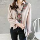 Tie-front Floral-panel Layered Blouse