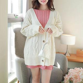 Colored Oversized Cable-knit Cardigan