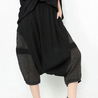 Sheer Panel Capri Harem Pants