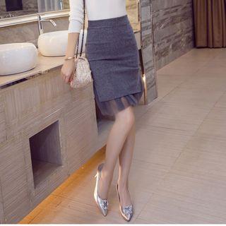 Mesh Panel Pencil Skirt