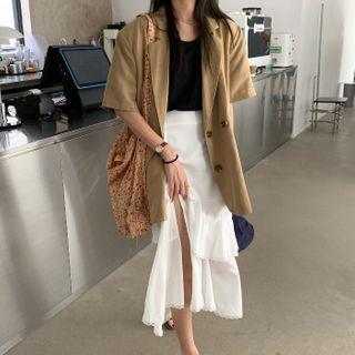 Elbow-sleeve Double Breasted Blazer / Irregular A-line Skirt / Set