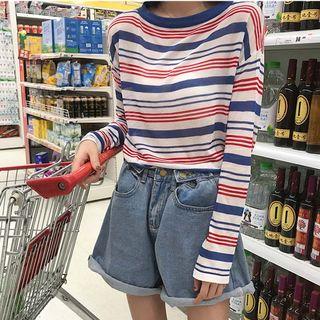 Drop Shoulder Long Sleeve Striped Top